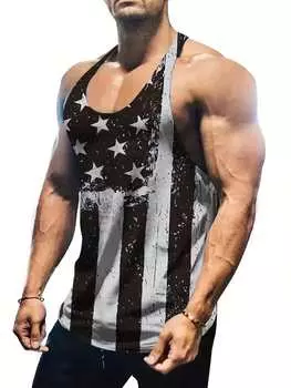 Майка спортивная мужская Shein Sport PWRUP с принтом американского флага, черный / белый