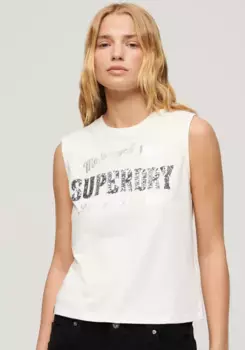 Майка Superdry "EMBELLISH ARCHIVE FITTED TANK", цвет Ecru