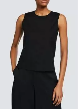 Майка-свитер из льняной смеси с отделкой черного цвета Vince