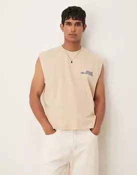 Майка свободного кроя ASOS DESIGN с принтом на груди цвета хаки