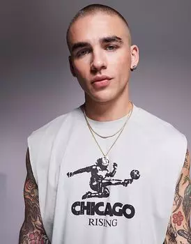 Майка свободного кроя ASOS DESIGN со спортивной графикой спереди светло-серого цвета