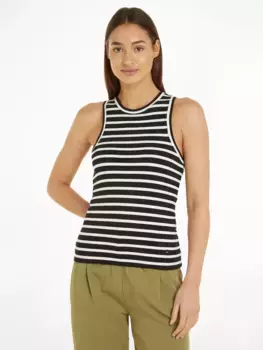 Майка Tommy Hilfiger "SLIM 5X2 RIB STRIPE TANK NS", с вышивкой логотипа, черный