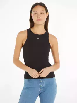 Майка Tommy Jeans "TJW ESSENTIAL RIB TANK", в рубчик, черный