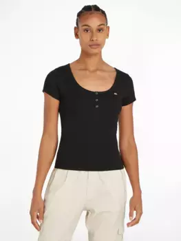 Майка Tommy Jeans "TJW SLIM HENLEY TOP SS", с флагом Tommy Jeans, черный