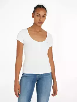 Майка Tommy Jeans "TJW SLIM HENLEY TOP SS", с флагом Tommy Jeans, белый