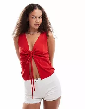 Майка-топ COLLUSION из тканого материала с завязками красного цвета - КРАСНЫЙ