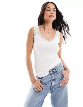 Майка-топ Vero Moda из джерси белого цвета с кружевной отделкой