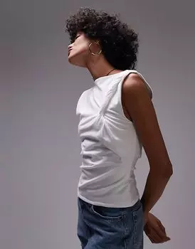 Майка Topshop с узлом на плече цвета слоновой кости