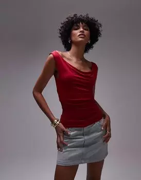 Майка Topshop с воротником-хомутиком красного цвета