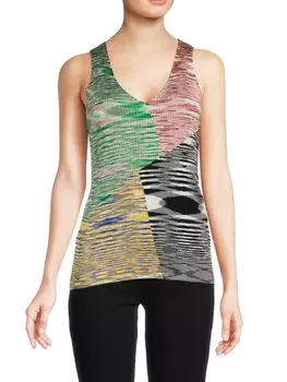 Майка Трикотажная Missoni с V-образным вырезом, зеленый / розовый