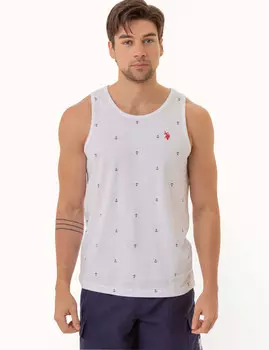 Майка U.S. Polo Assn. All Over Anchor Print Jersey Muscle, белый