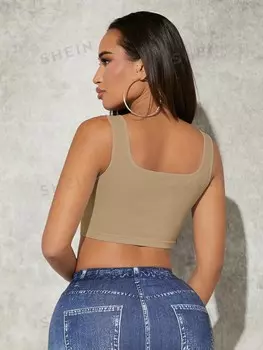 Майка укороченная Shein SXY приталенного кроя, хаки
