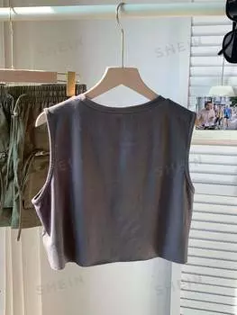 Майка укороченная женская Shein Ezwear с буквенным принтом, серый