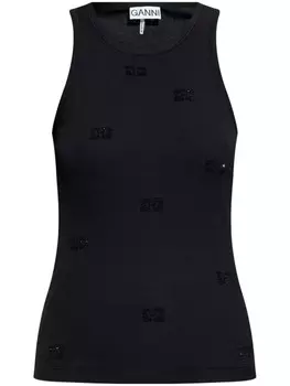 Майка, украшенная стразами GANNI, черный
