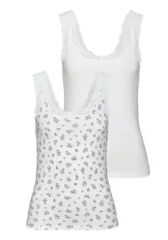 Майка Vivance (2 шт.), из эластичного хлопка, майка, майка, цвет Creme Bedruckt, Creme Uni