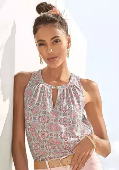 Майка Vivance со сплошным принтом и декоративными аксессуарами, летний женский топ, цвет Grau-Rot-Bedruckt