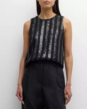 Майка в полоску с пайетками Brunello Cucinelli, цвет C101 Black