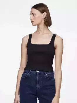 Майка в рубчик из кусочков "PCNUKISA CROPPED TANK TOP NOOS" Pieces, черный