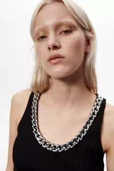 Майка в рубчик с цепочкой H&M, черный