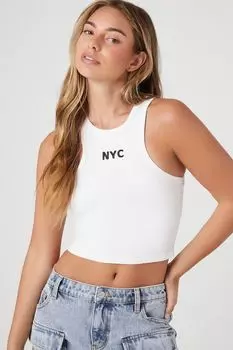 Майка в рубчик с графическим рисунком NYC Forever 21, кремовый
