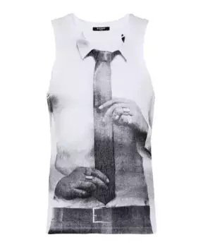 Майка в рубчик с принтом в виде завязок Balmain, белый