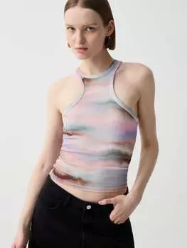 Майка в рубчик с воротником-хомутом B.Angel, цвет pink/green