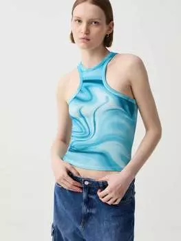 Майка в рубчик с воротником-хомутом B.Angel, цвет turquoise blue