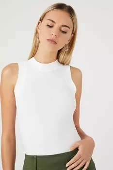 Майка в рубчик с высоким воротником Forever 21, белый