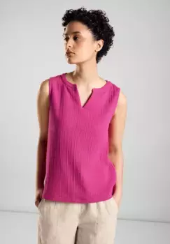 Майка в рубчик STREET ONE с круглым вырезом и разрезом, цвет Magnolia Pink