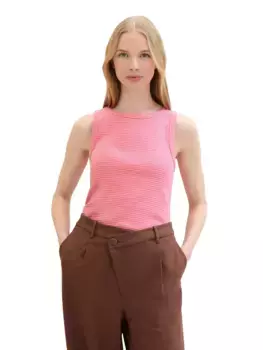 Майка в рубчик TOM TAILOR с рельефной структурой и круглым вырезом, цвет Pink Offwhite Stripe