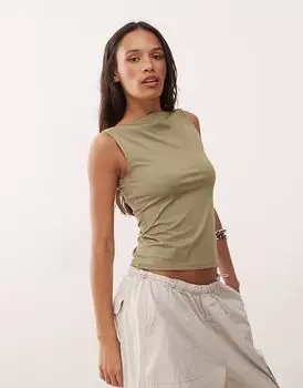 Майка Weekday Annie с вырезом-лодочкой оливкового цвета