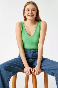 Майка - Зеленый - Приталенный Koton, зеленый