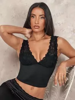 Майка женская Shein Bae с кружевными вставками, черный