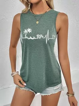 Майка женская Shein Clasi с тропическим принтом, темно-зеленый