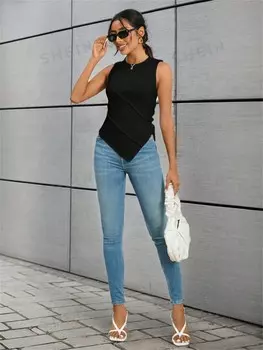 Майка женская Shein Essnce асимметричного дизайна, черный