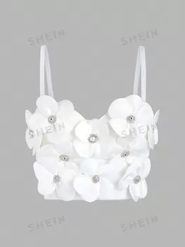 Майка женская Shein Icon с объемным цветочным декором, белый