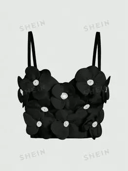 Майка женская Shein Icon с объемным цветочным декором, черный