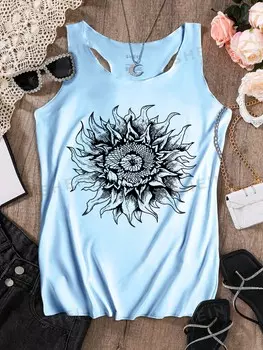 Майка женская Shein Lune с принтом подсолнечника, голубой
