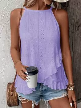 Майка женская Shein Lune с рюшами и лямкой на шее, фиолетовый