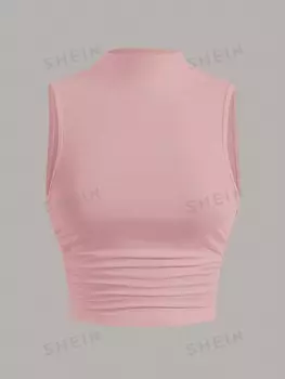 Майка женская Shein Mod с воротником-стойкой, розовый