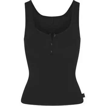 Майка женская SKIMS SLEEP HENLEY TANK ONYX/Onyx, ONYX/Onyx