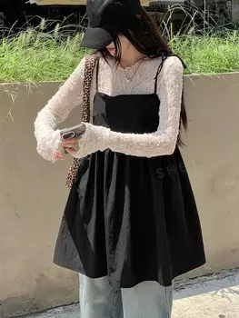 Майка женская, ткань гладкая, бантик, волнистая, с рюшами, мужская, на лето Dazy, черный