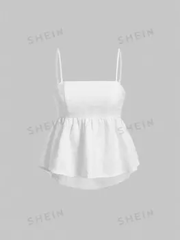 Майка женская винтажная Shein Mod Babydoll в розовую клетку, белый