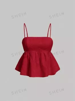 Майка женская винтажная Shein Mod в стиле Babydoll в розовую клетку, красный