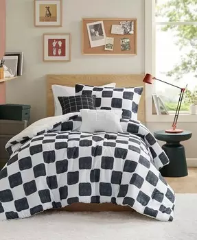 Майли в клетку, 4 шт. Комплект одеял, Twin/Twin XL Intelligent Design, черный