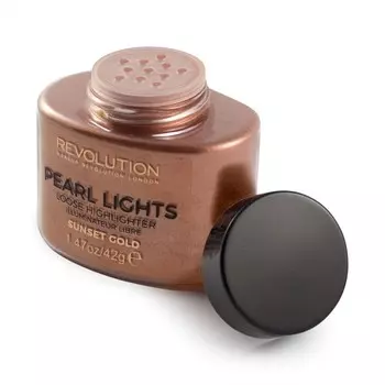 Makeup Revolution, Рассыпчатый хайлайтер Pearl Lights, рассыпчатая пудра для осветления Sunset Gold, 25 г