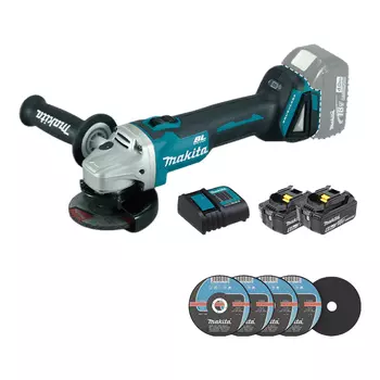 Угловая шлифовальная машина Makita DGA404, 100 мм + два аккумулятора 6.0Ah, зарядное устройство