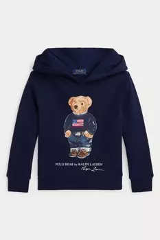 Мальчик флисовая толстовка с капюшоном Polo Bear Polo Ralph Lauren, синий