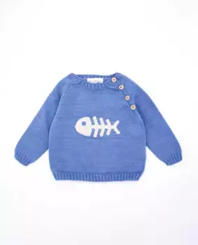 Мальчик хлопковый свитер с рыбками Fina Ejerique, синий индиго