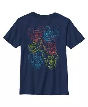 Мальчик Микки & Детская футболка с неоновыми контурами Друзья и Микки Маусом Disney, синий